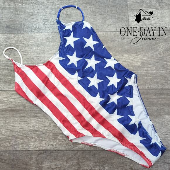 CharmLeaks Ribbed American Flag One Piece Swimsuit Size S - Picture 1 of 4